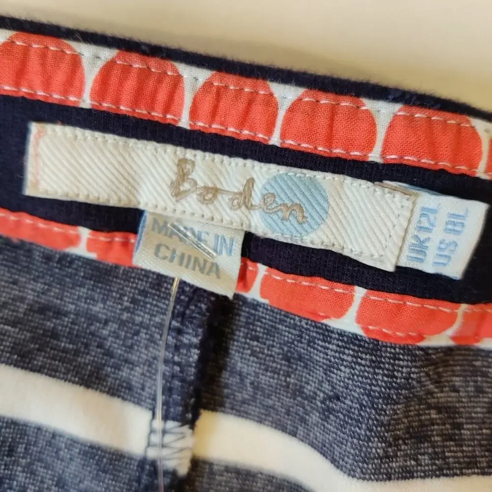Boden Navy & White Striped Mini Skirt Size 8 Long